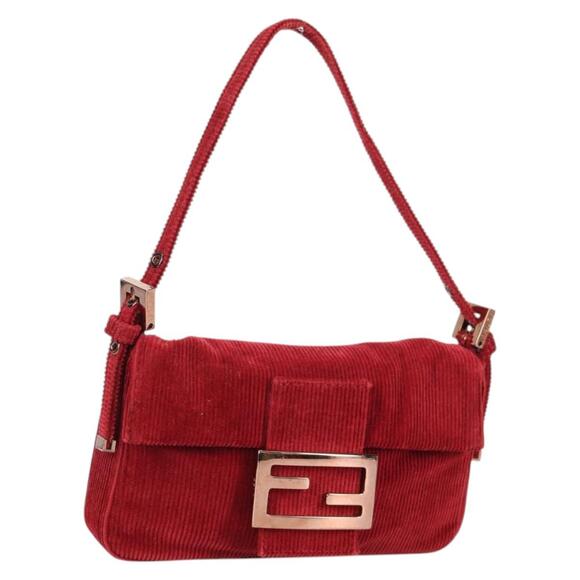 FENDI Mini Mamma Baguette Hand Bag Corduroy Red - Picture 1 of 14